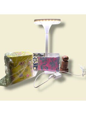 Indoor LED Planter With Accessories Embossed Wooden Stamp Floral Tin Storage & D